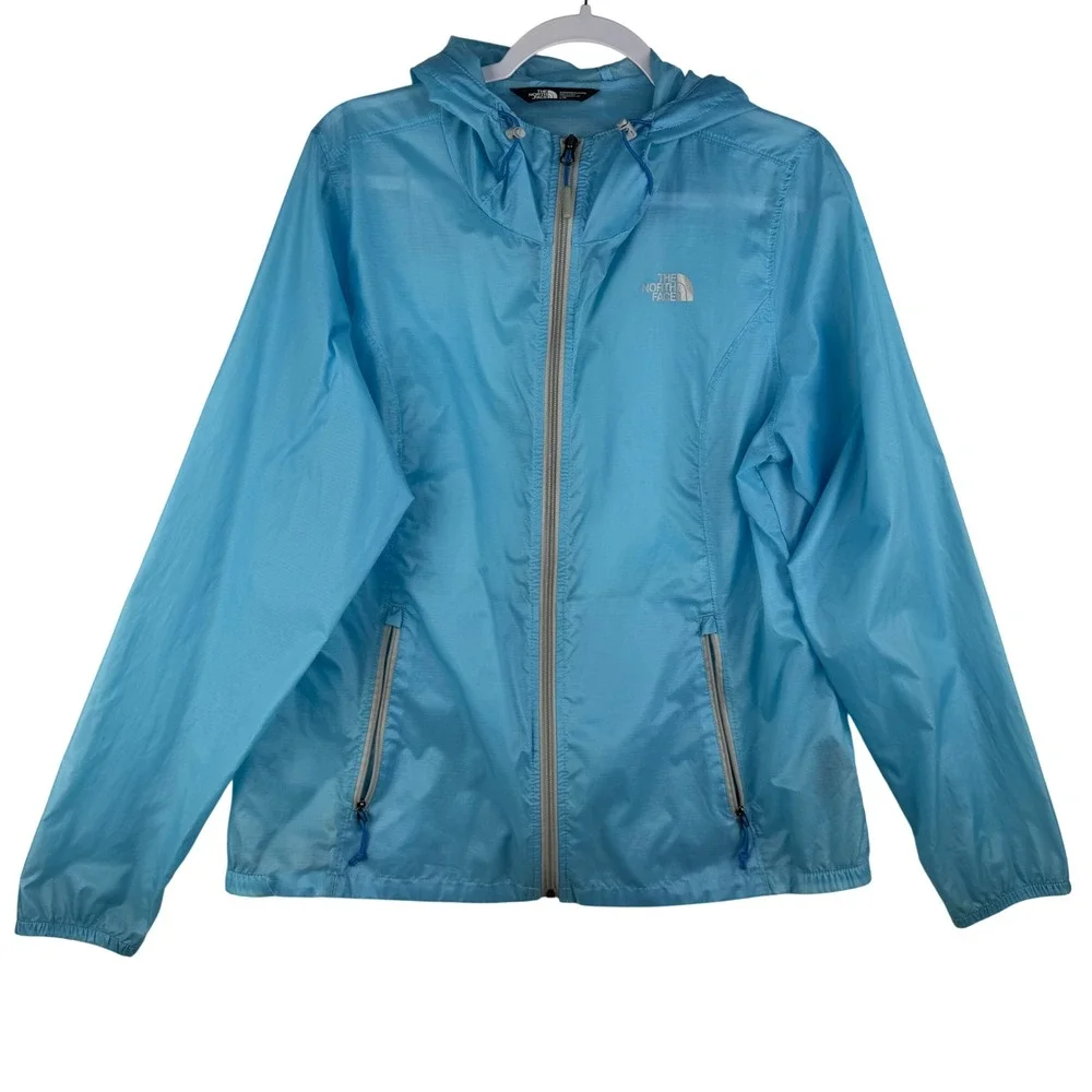 The North Face Womens Blue Ripstop Hooded Windbreaker Jacket‎ Full Zip Large